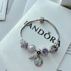 Pandora Silver Bracelet with Lavender and Pink Charms